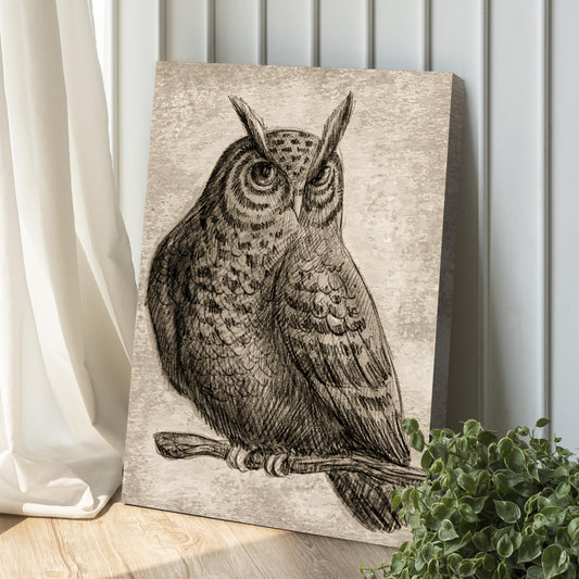 Owl Pencil Sketch Portrait Canvas Wall Art Style 2 - Image by Tailored Canvases