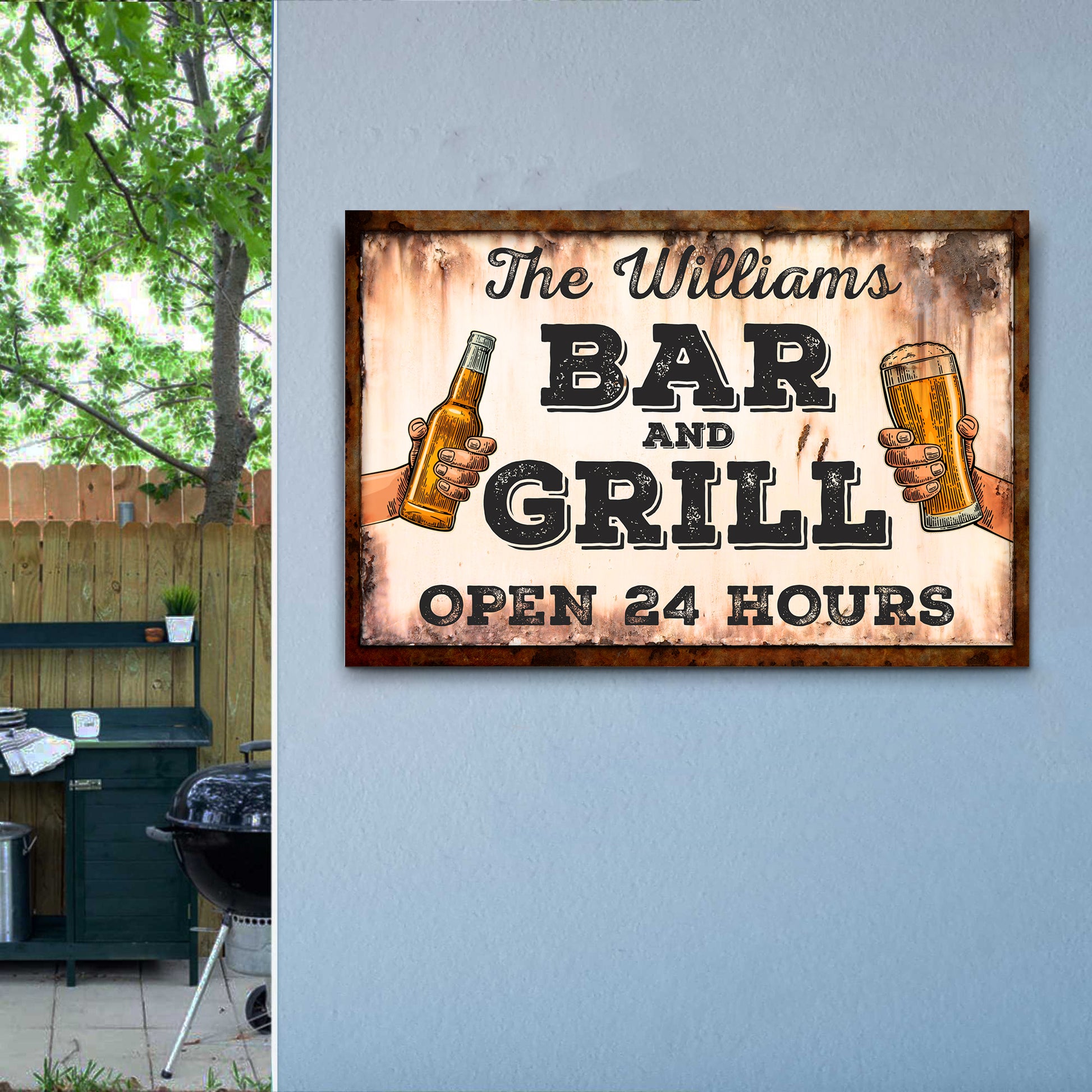 Family Bar And Grill Open 24 Hours Sign Style 2 - Image by Tailored Canvases