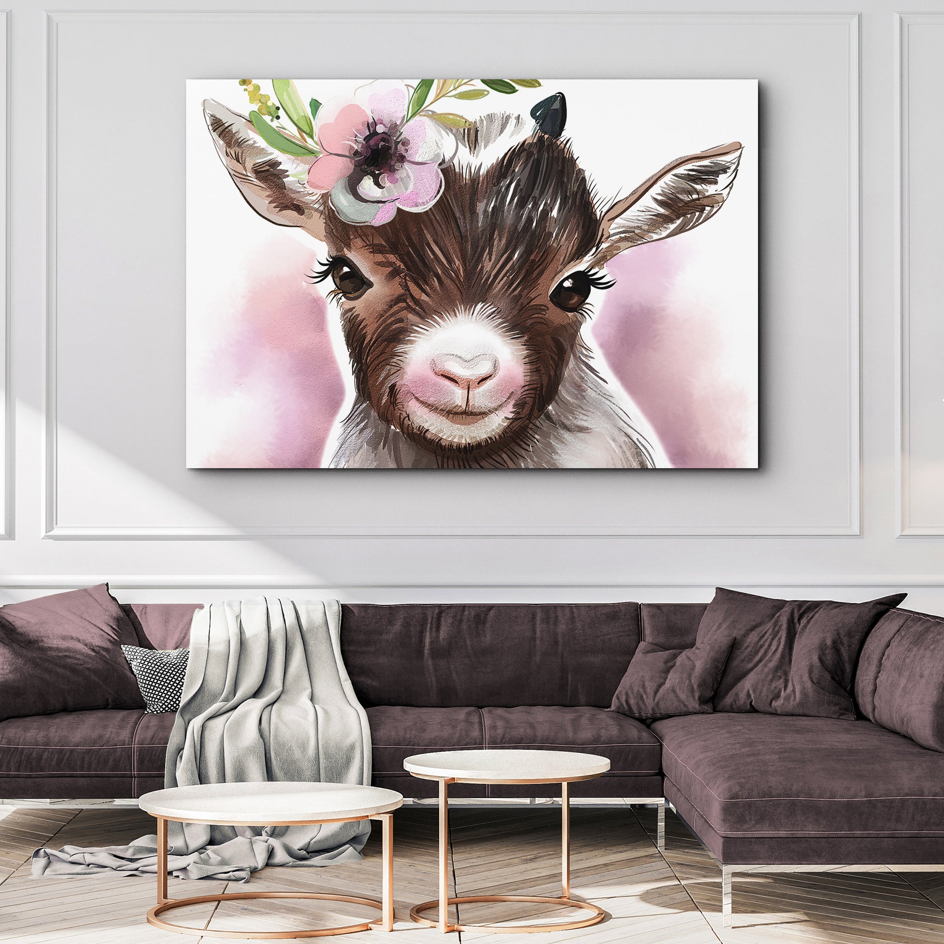 Flower Crown Baby Goat Canvas Wall Art Style 2 - Image by Tailored Canvases