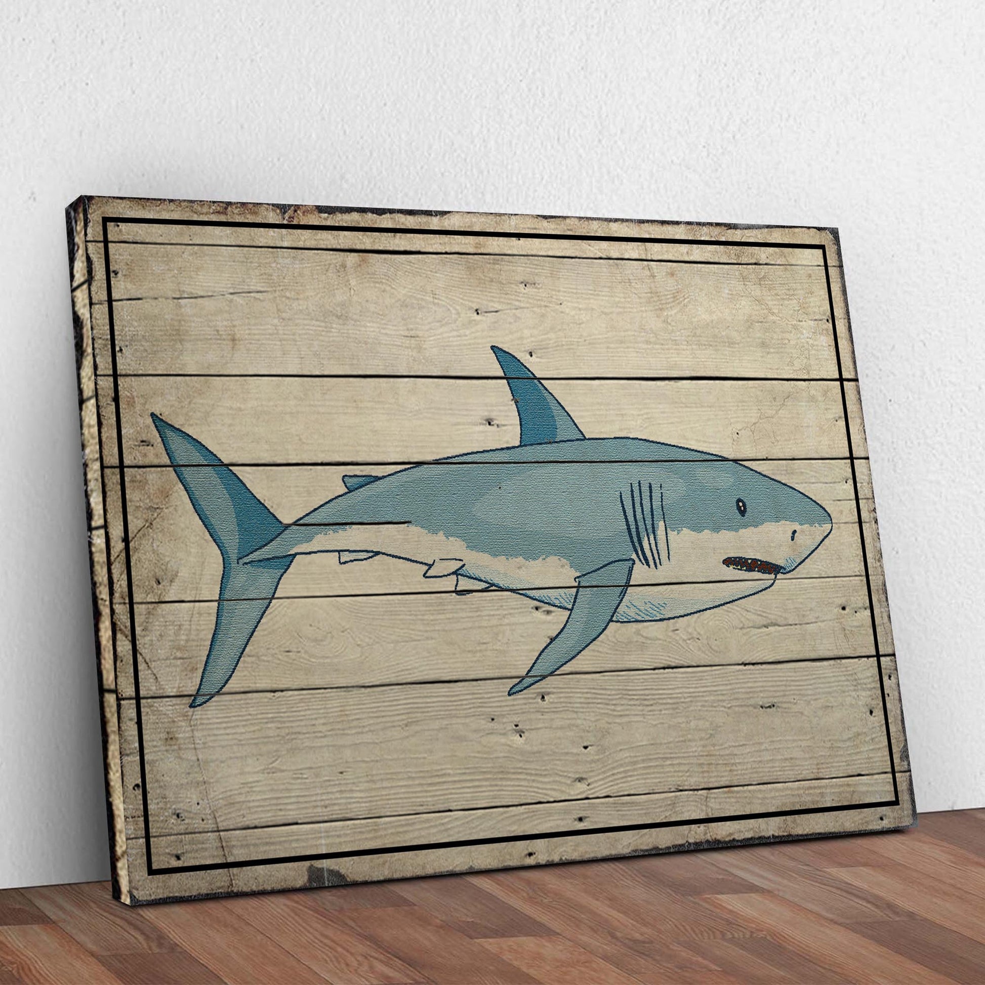 Grey Reef Shark on Wood Canvas Wall Art Style 2 - Image by Tailored Canvases