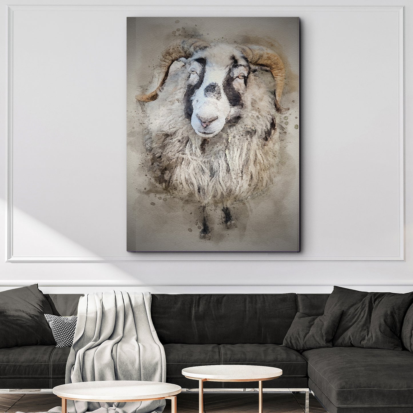Horned Sheep Watercolor Canvas Wall Art Style 2 - Image by Tailored Canvases