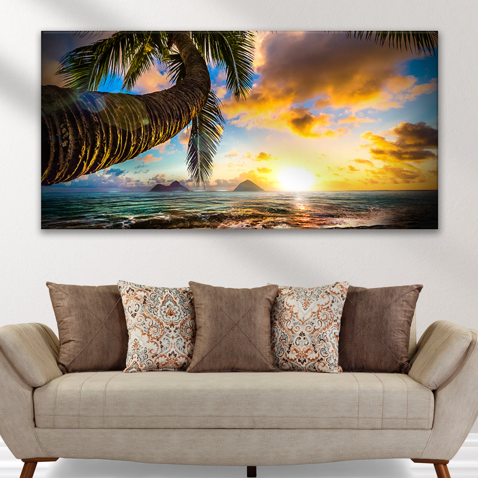 Tropical Blue Beach Hawaii Sunset Canvas Wall Art Style 2 - Image by Tailored Canvases
