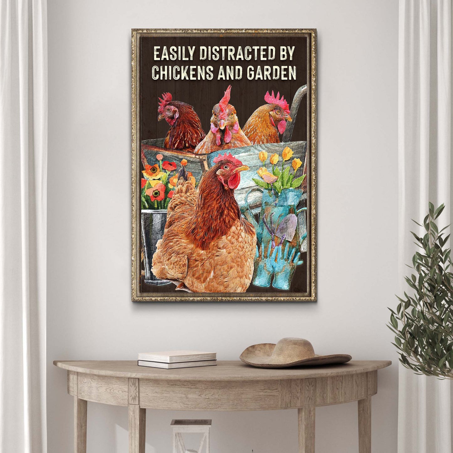 Easily Distracted By Chickens And Garden Sign Style 2 - Image by Tailored Canvases