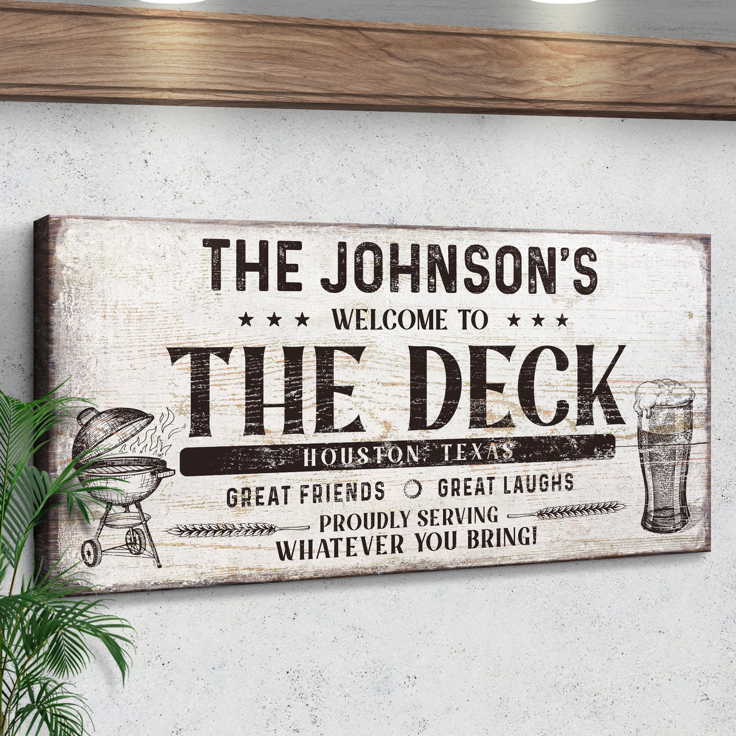 The Deck Proudly Serving Whatever You Bring Sign | Customizable Canvas Style 2 - Image by Tailored Canvases