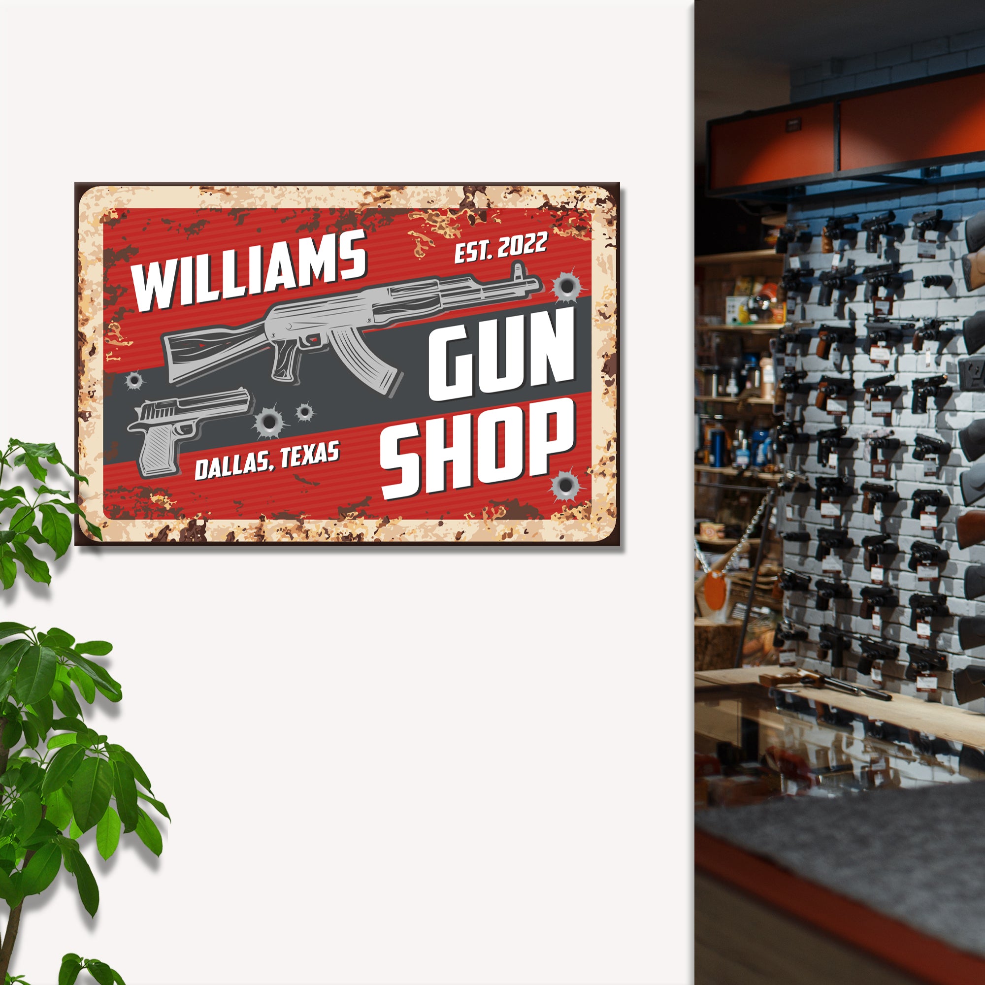 Gun Shop Sign II Personalized Canvas Wall Art – Tailored Canvases