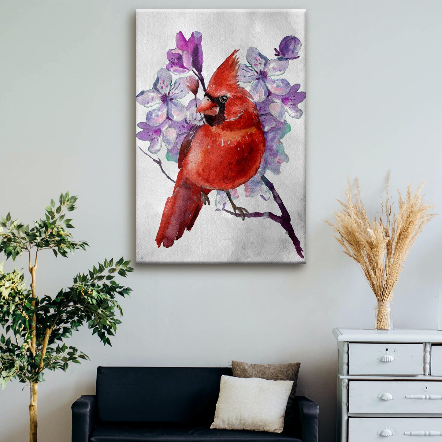 Floral Cardinal Bird Canvas Wall Art - Image by Tailored Canvases