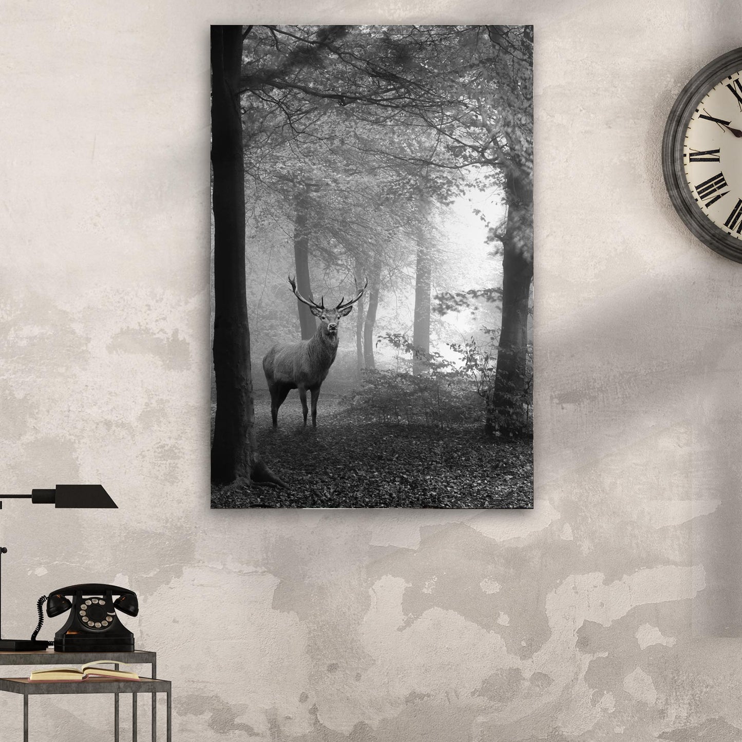 Deer In Foggy Forest Canvas Wall Art Style 2 - Image by Tailored Canvases