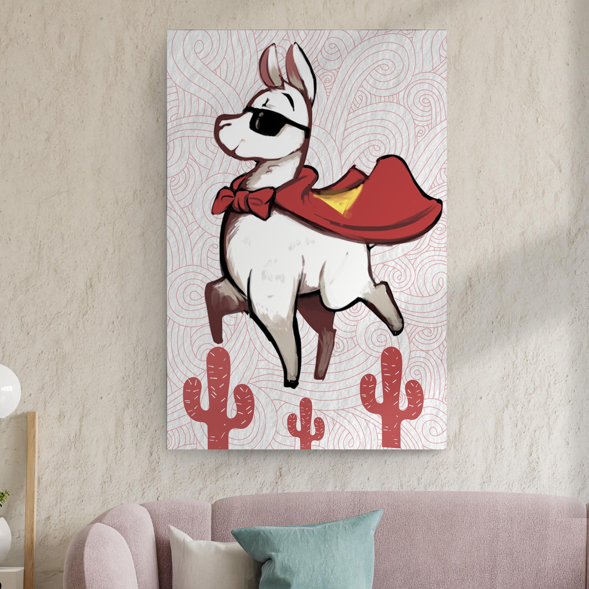 Cute Superhero Llama Portrait Canvas Wall Art Style 2 - Image by Tailored Canvases