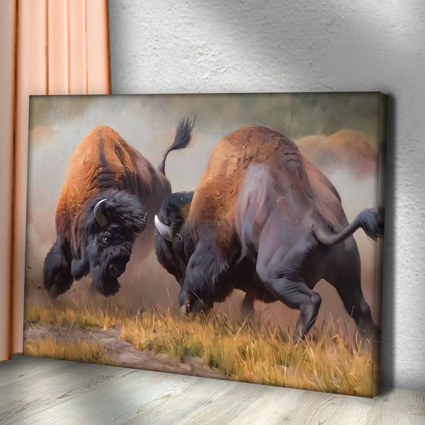 Bison Clash Canvas Wall Art Style 2 - Image by Tailored Canvases
