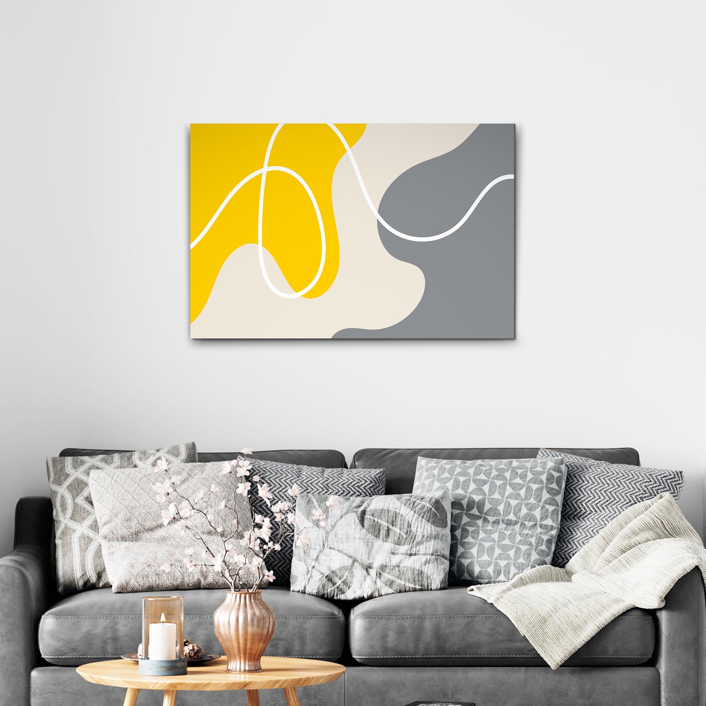 Abstract Line Yellow And Grey Canvas Wall Art - Image by Tailored Canvases