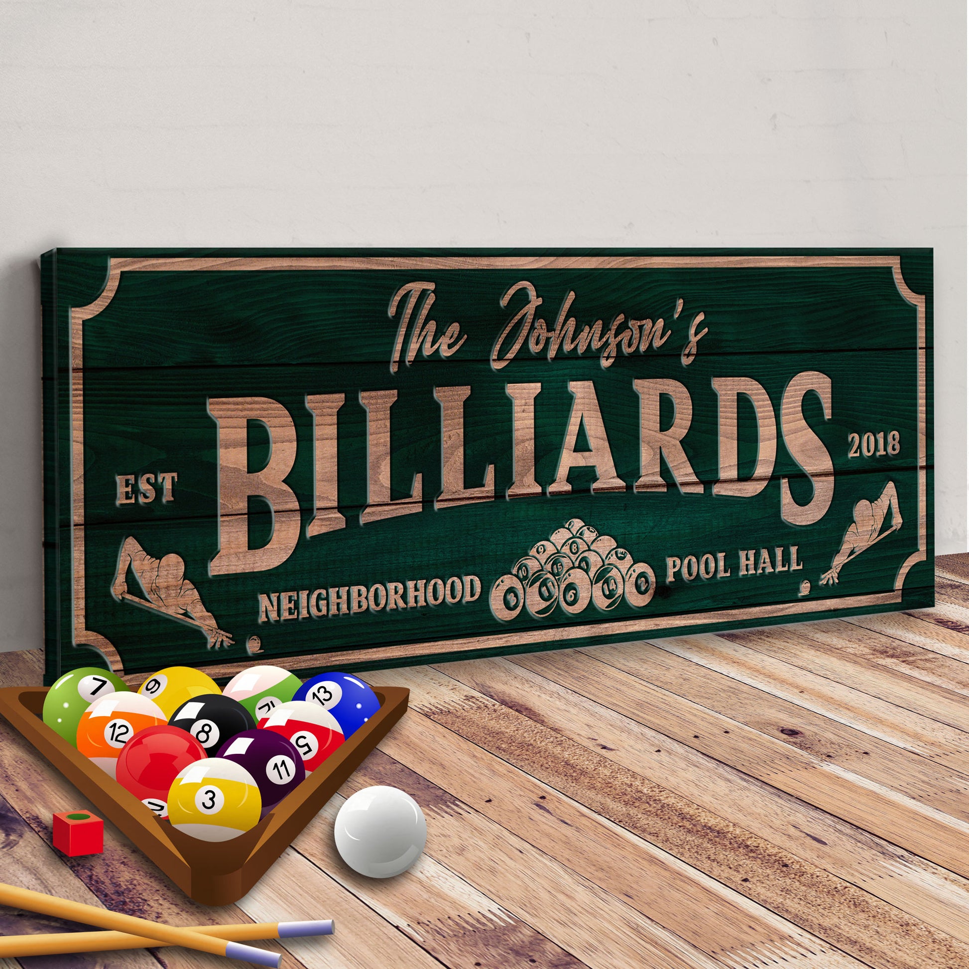 Neighborhood Pool Hall Billiards Sign | Customizable Canvas Style 2 - Image by Tailored Canvases