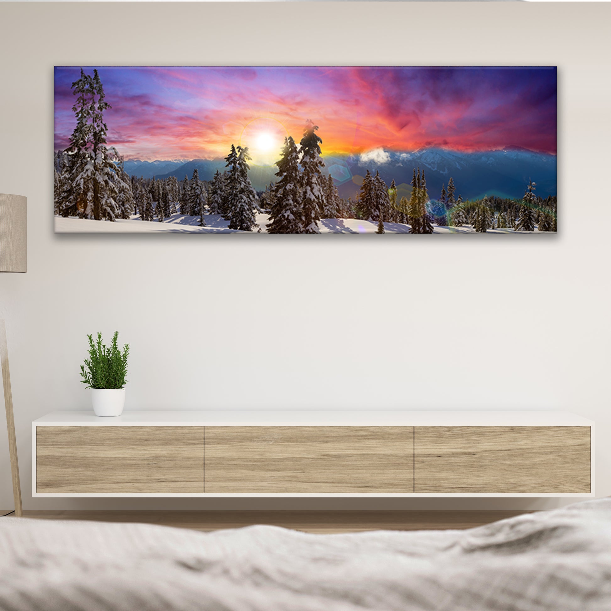 Sunrise On Snow Covered Forest Canvas Wall Art Style 2 - Image by Tailored Canvases