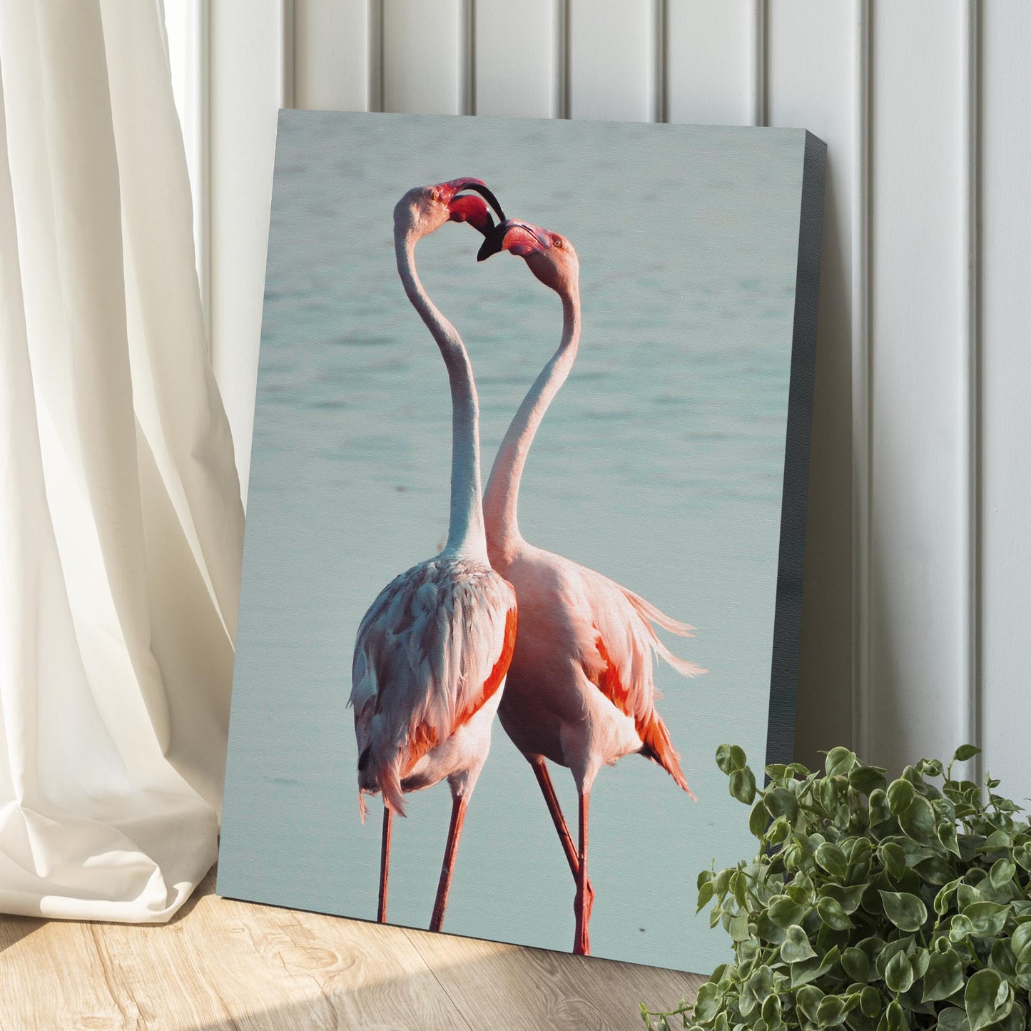 Flamingo Kiss Portrait Canvas Wall Art Style 2 - Image by Tailored Canvases