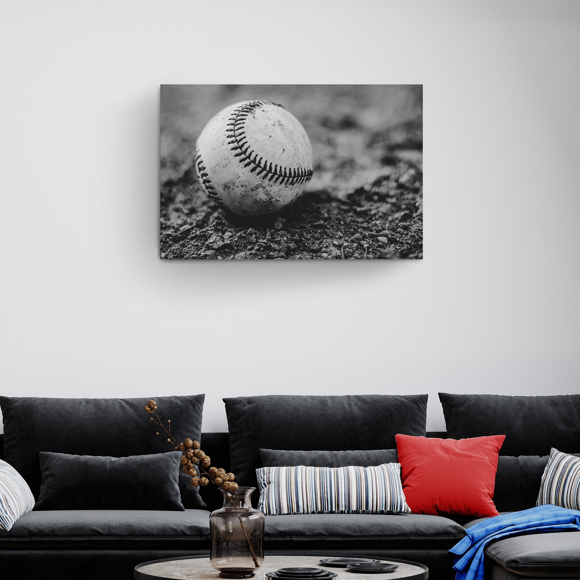 Baseball Monochrome Canvas Wall Art  - Image by Tailored Canvases