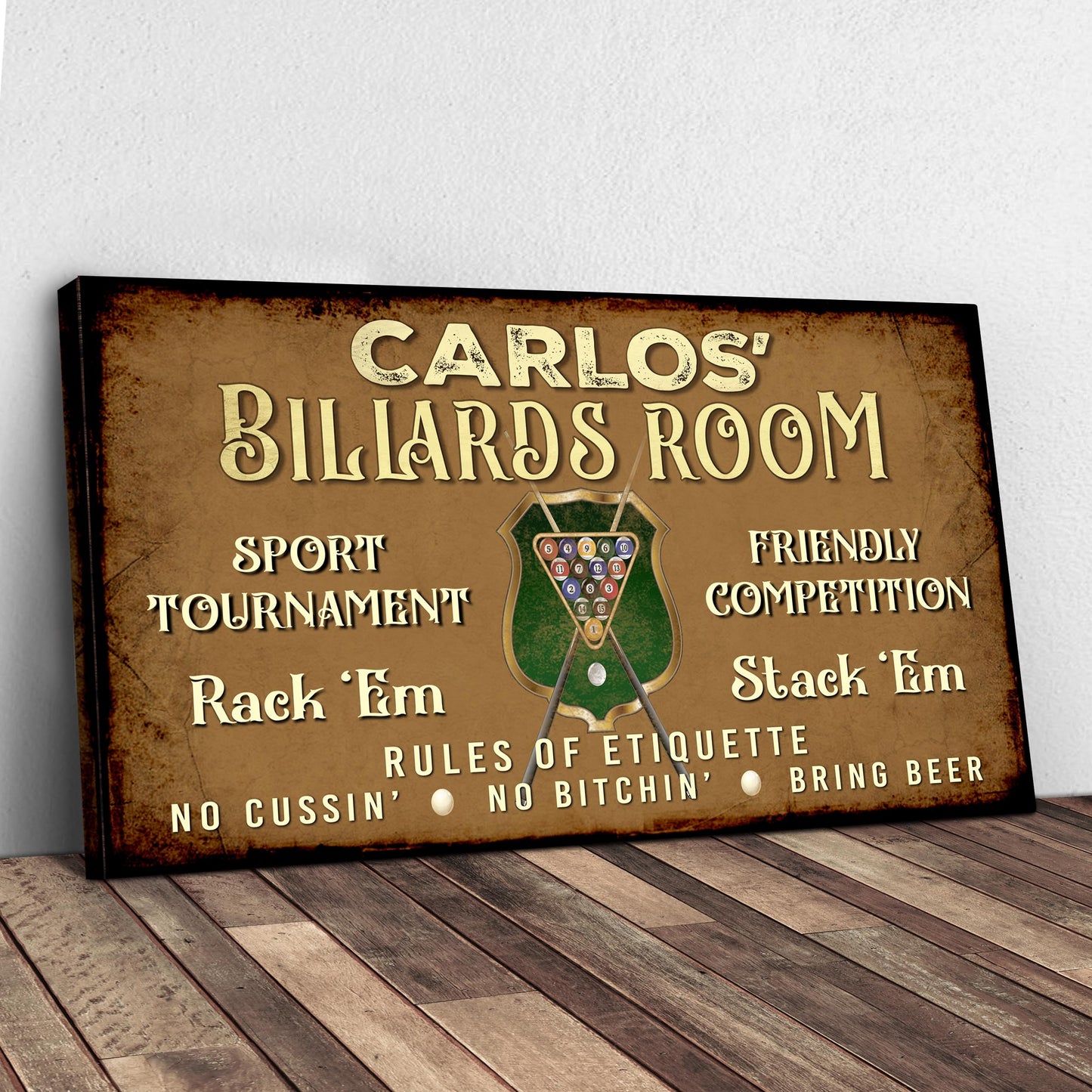 Rack Em Stack Em Billiards Room Sign | Customizable Canvas Style 2 - Image by Tailored Canvases