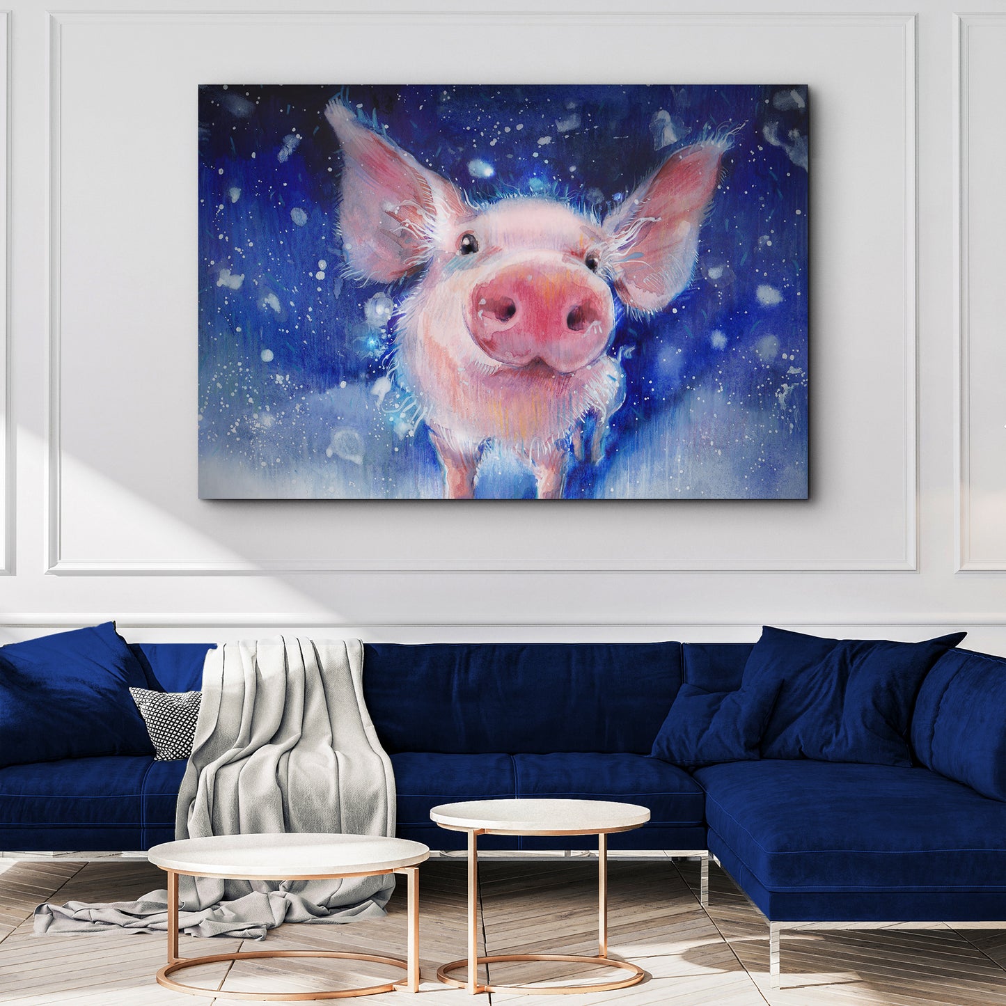 Fluffy Pig Watercolor Canvas Wall Art Style 2 - Image by Tailored Canvases