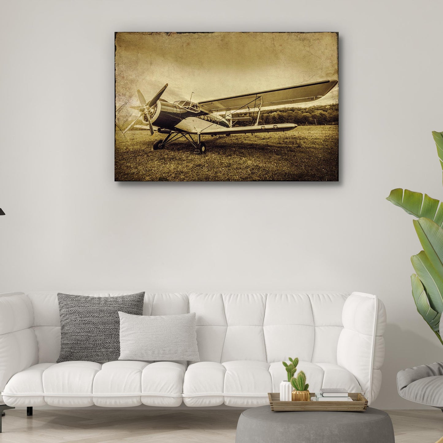 Vintage Airplane Grunge Canvas Wall Art - Image by Tailored Canvases