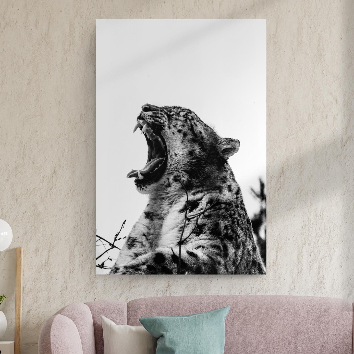 Jaguar Yawn In Monochrome Portrait Canvas Wall Art Style 2 - Image by Tailored Canvases