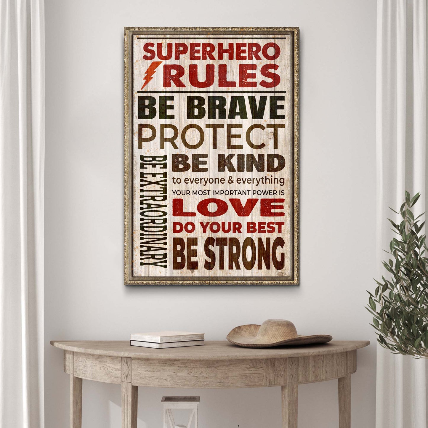 Your Most Important Power Is Love Superhero Rules Sign Style 2 - Image by Tailored Canvases