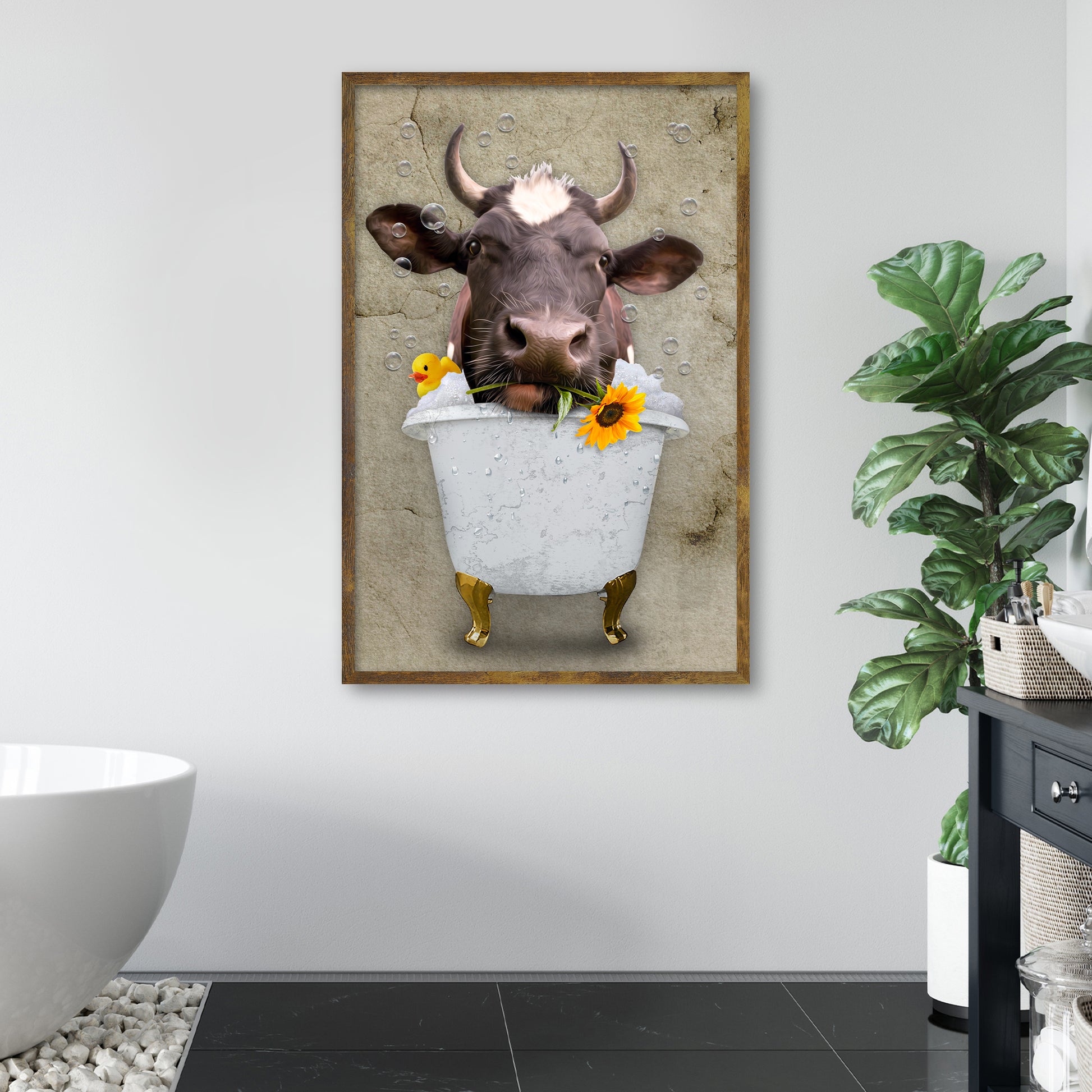 Romantic Cow In The Tub Canvas Wall Art - Image by Tailored Canvases