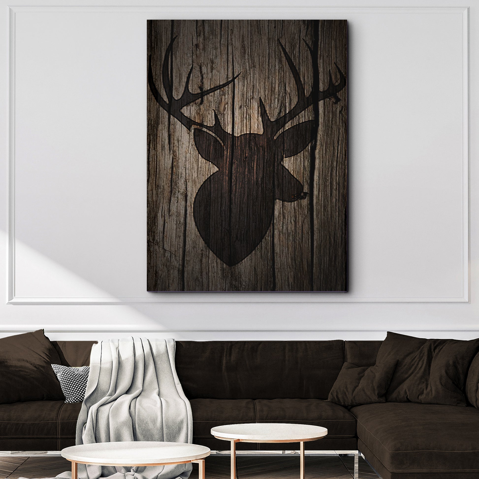 Rustic Deer With Antler Silhouette Canvas Wall Art Style 2 - Image by Tailored Canvases