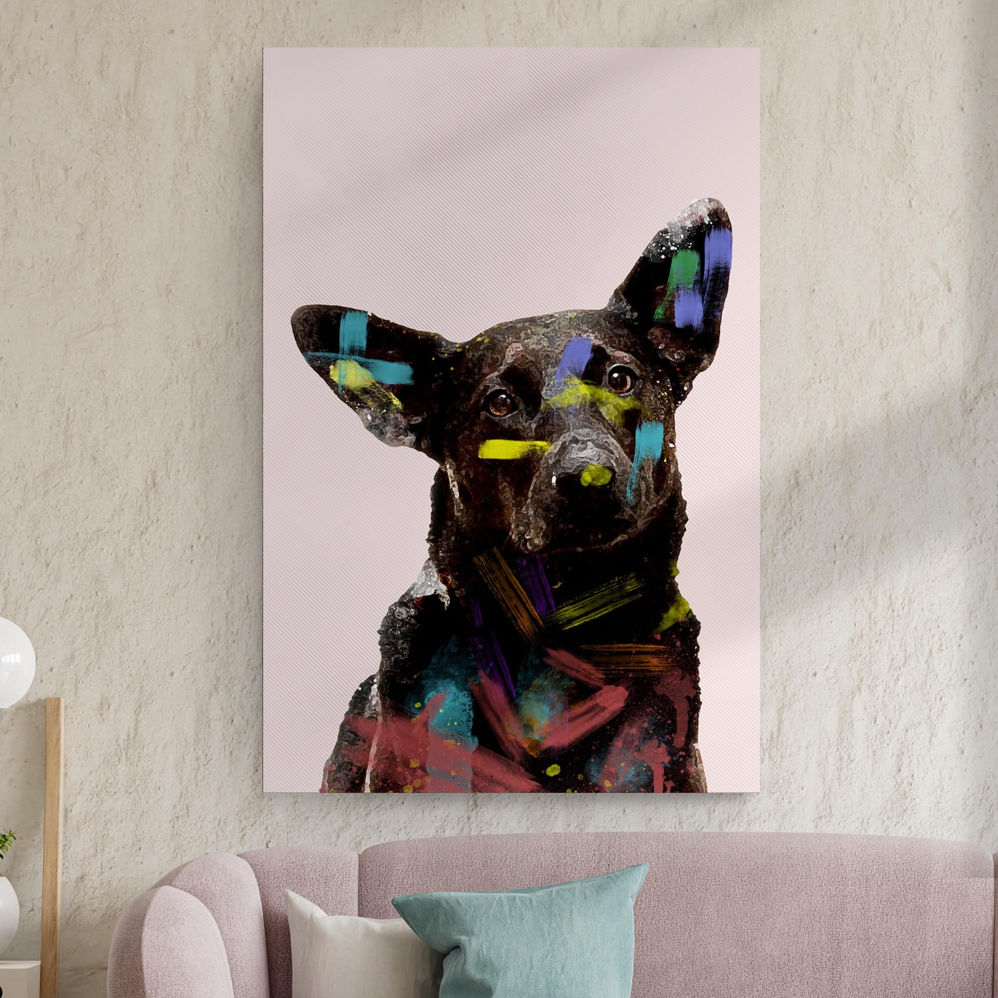 Colorful Black Dog Portrait Canvas Wall Art Style 2 - Image by Tailored Canvases
