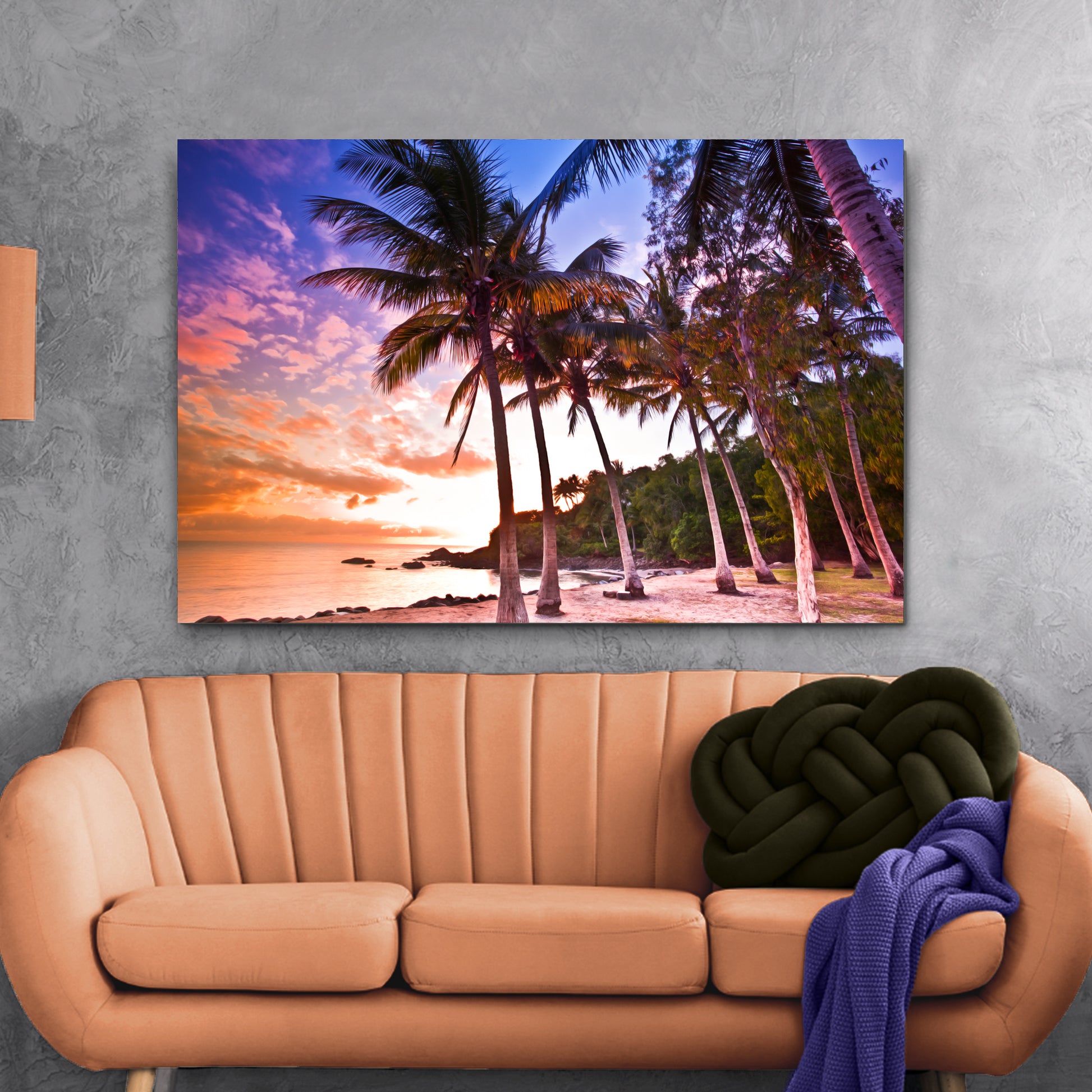 Tropical Palm Trees Sunset Canvas Wall Art Style 2 - Image by Tailored Canvases