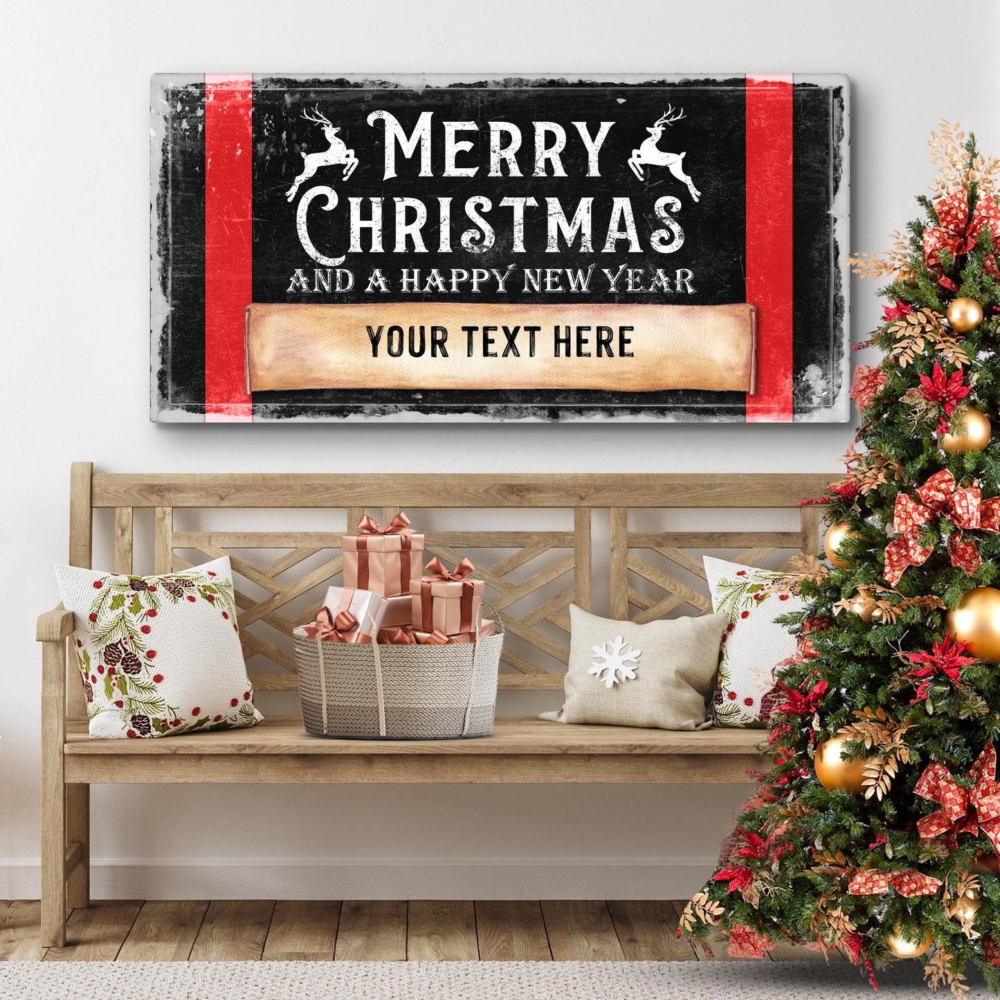 Merry Christmas And A Happy New Year Sign Style 2 - Image by Tailored Canvases