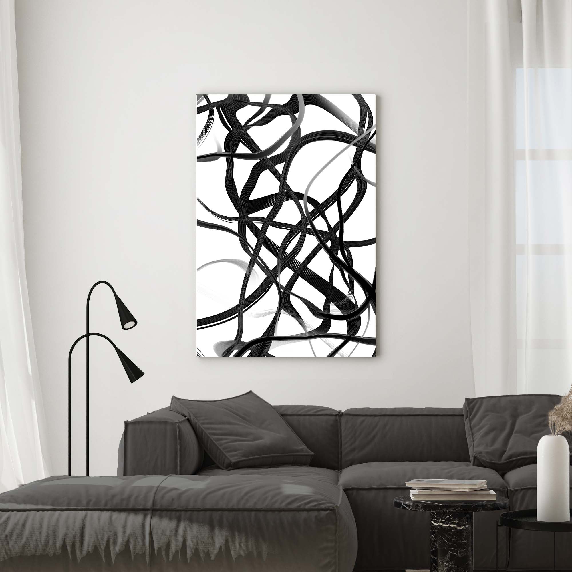 ustabil ler forklædt Abstract Line Black White Canvas Wall Art - Tailored Canvases