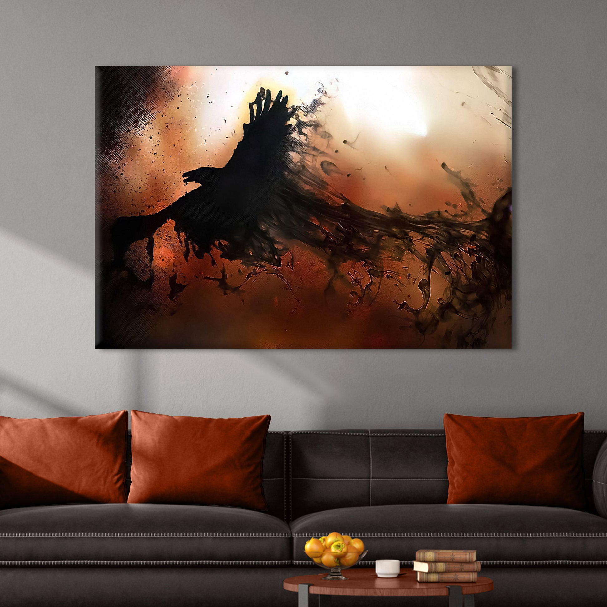 Flying Raven At Sunset Canvas Wall Art - Image by Tailored Canvases
