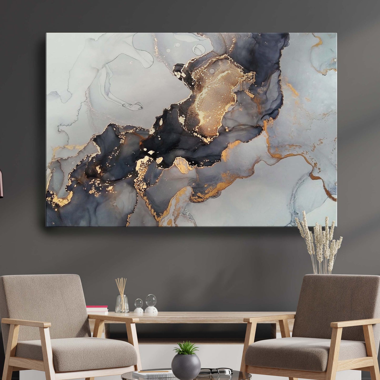Black Gold Marble Abstract Canvas Wall Art (Free Shipping)