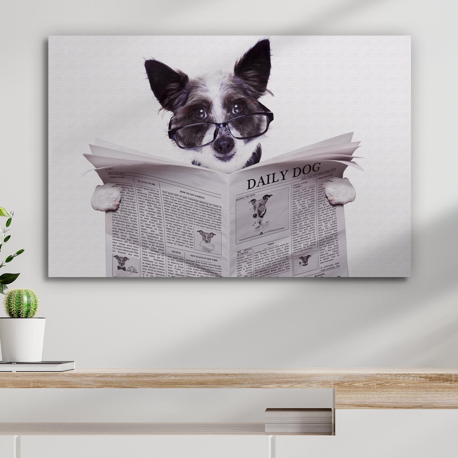 Dog Reading The Newspaper Canvas Wall Art Style 2 - Image by Tailored Canvases