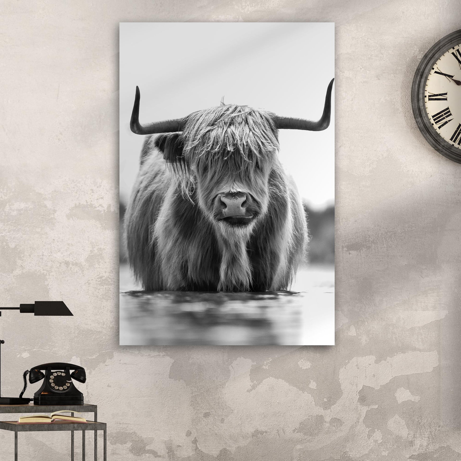 Grayscale Highland Cow Portrait Canvas Wall Art - Image by Tailored Canvases