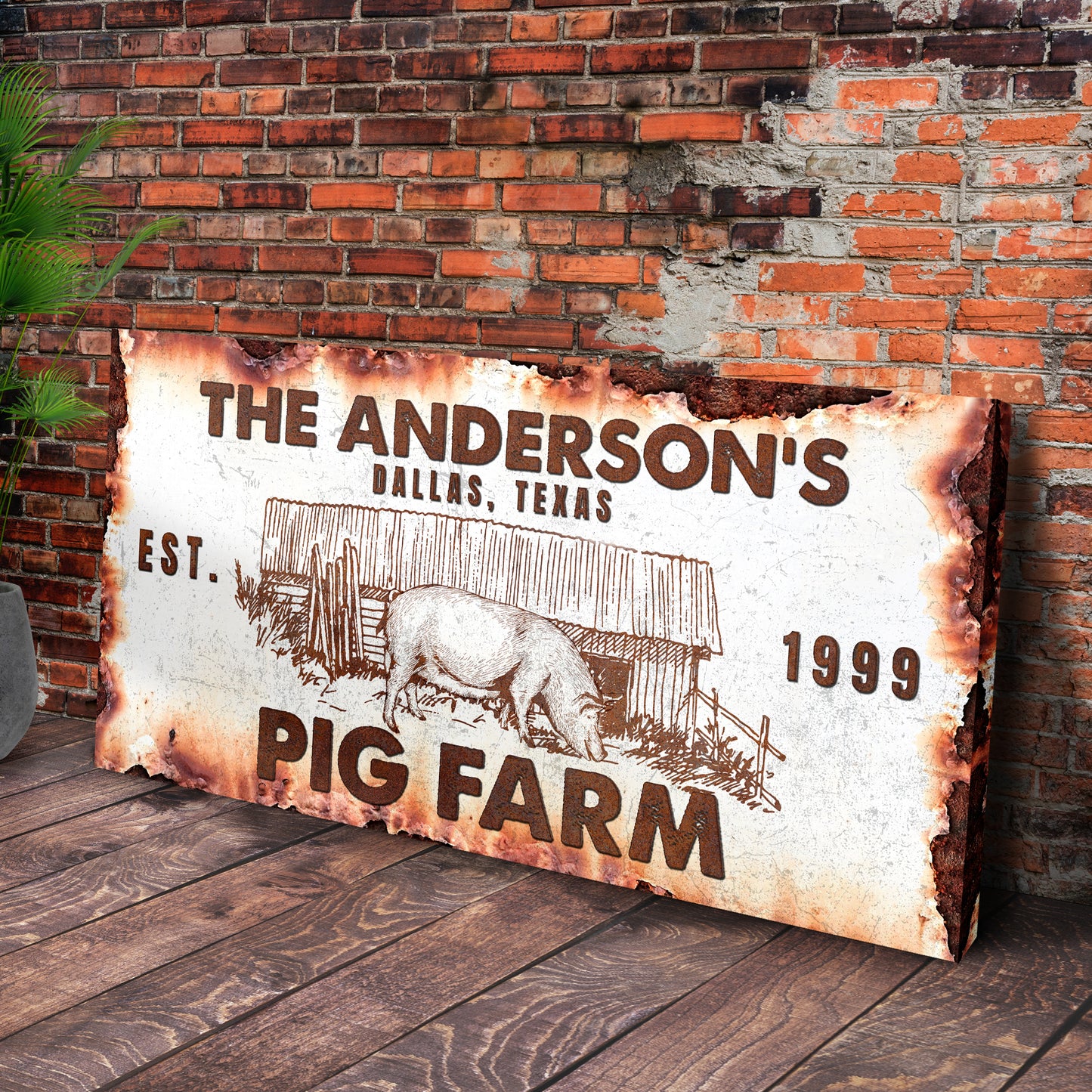 Rustic Pig Farm Sign III Style 2 - Image by Tailored Canvases