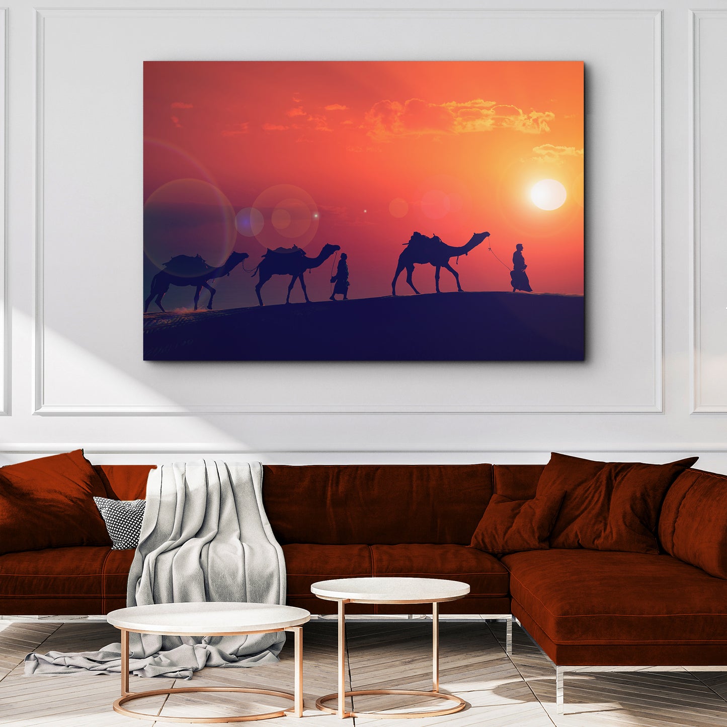 Camel Journey At Sunset Canvas Wall Art Style 2 - Image by Tailored Canvases
