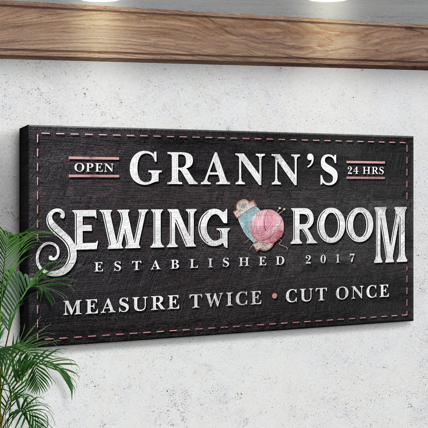 Measure Once Cut Twice Sewing Room Sign | Customizable Canvas Style 2 - Image by Tailored Canvases