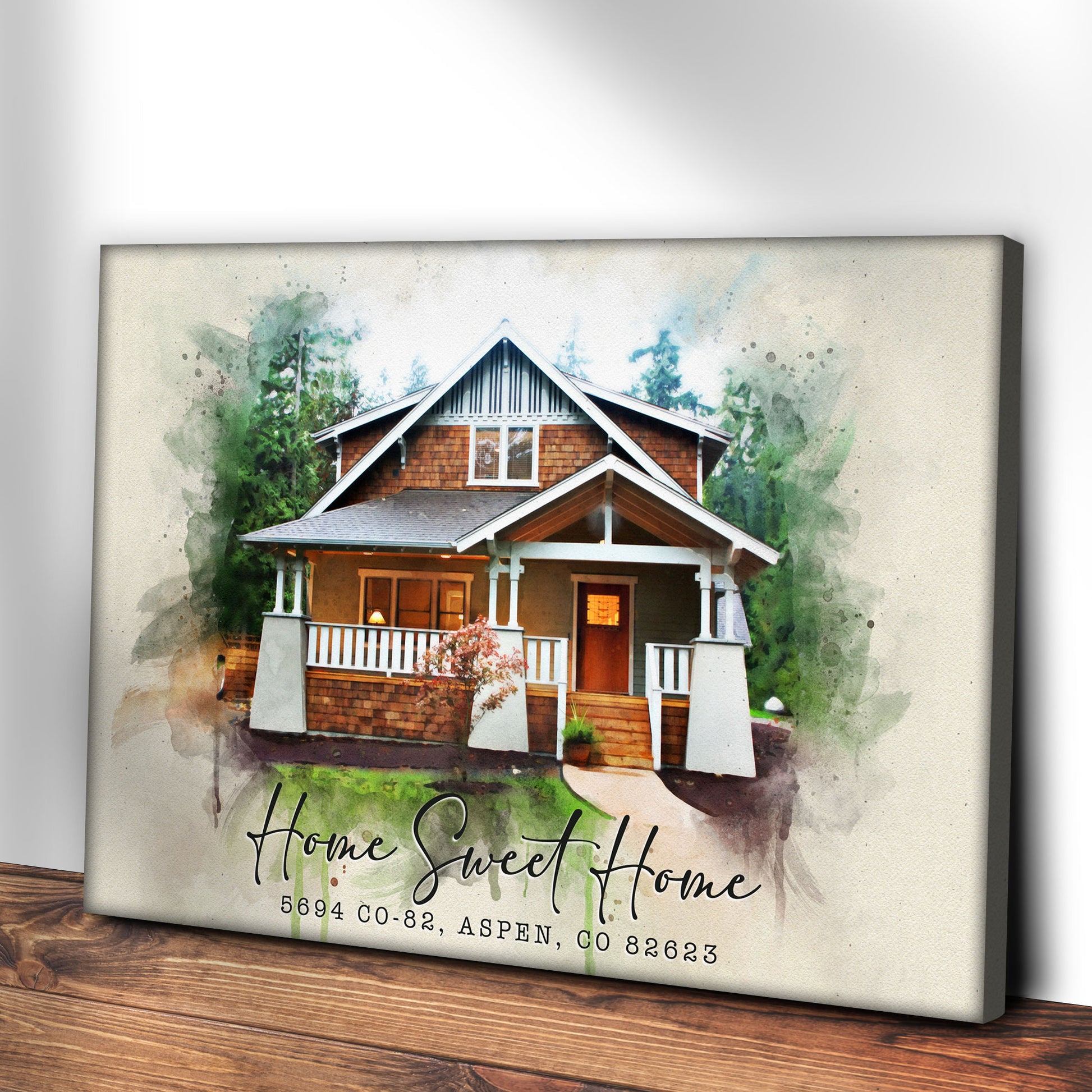 Home Sweet Home Watercolor Sign | Customizable Canvas Style 2 - Image by Tailored Canvases