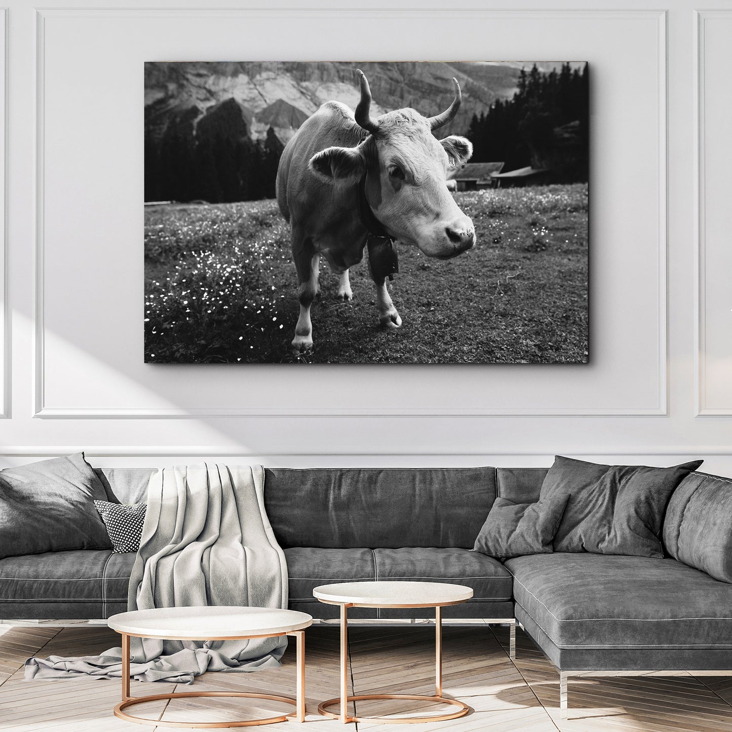 Monochrome Cattle Canvas Wall Art Style 2 - Image by Tailored Canvases