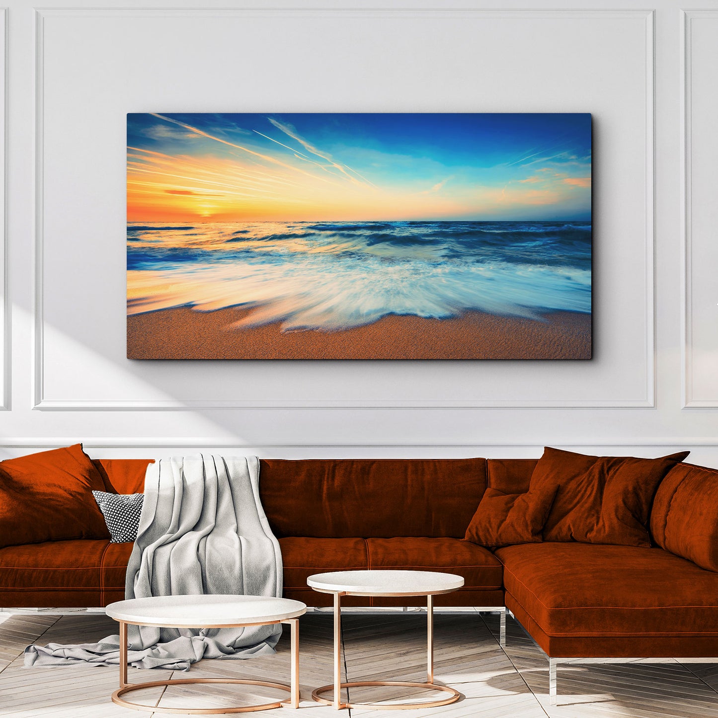 Ocean Beach Sunset Canvas Wall Art Style 2 - Image by Tailored Canvases