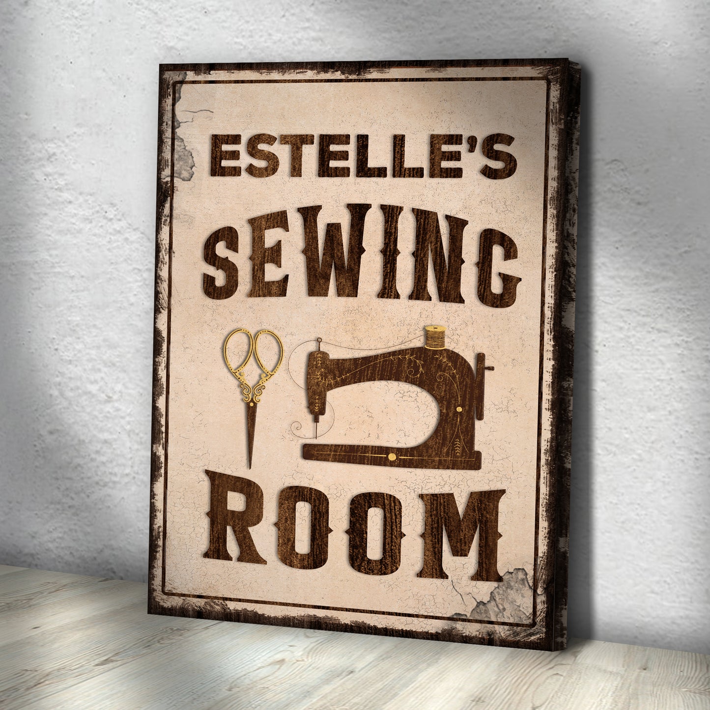 Vintage Sewing Room Sign | Customizable Canvas Style 2 - Image by Tailored Canvases