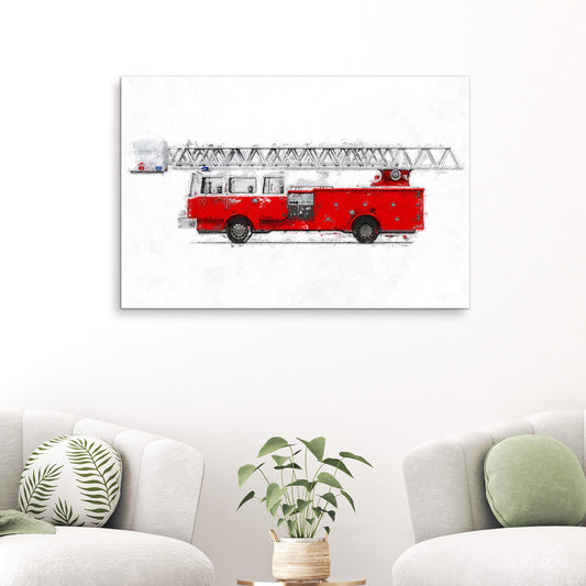 Fire Truck Aerial Canvas Wall Art Style 2 - Image by Tailored Canvases