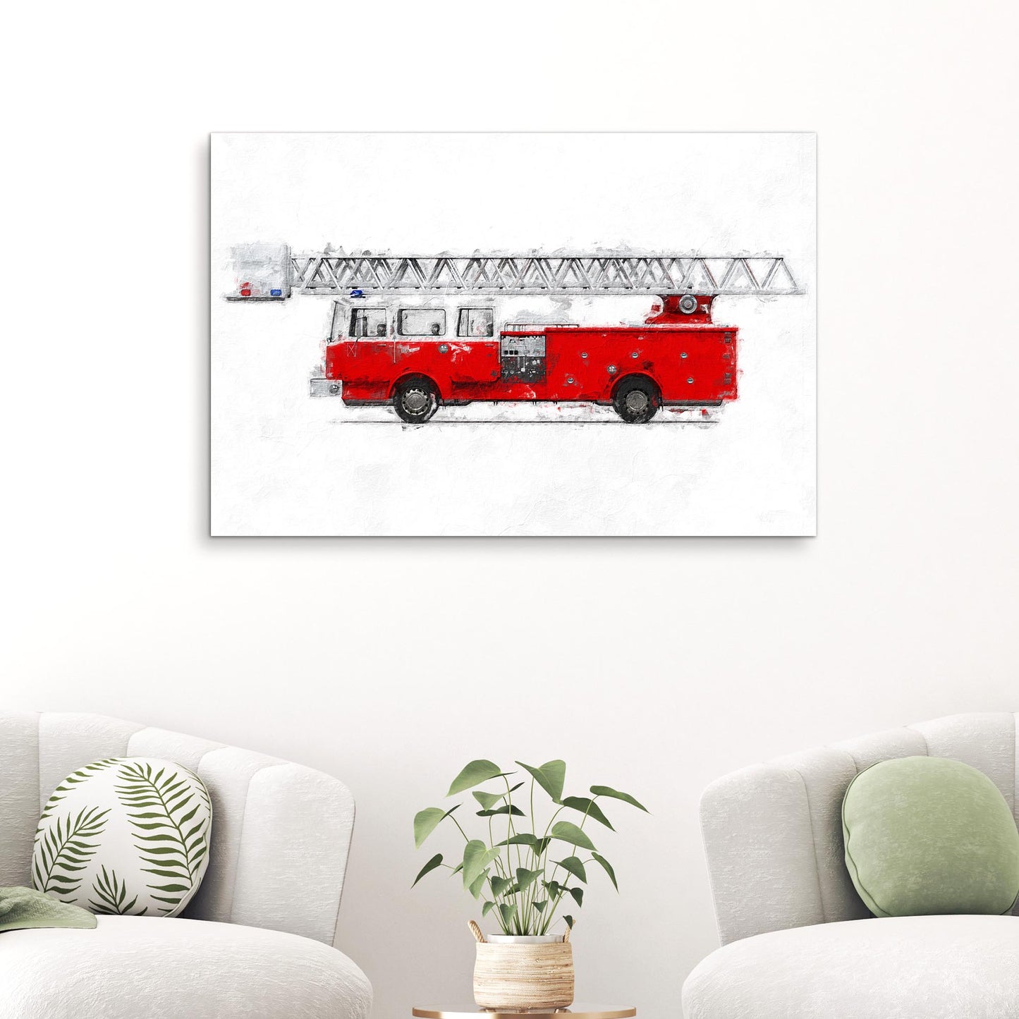 Fire Truck Aerial Canvas Wall Art  - Image by Tailored Canvases