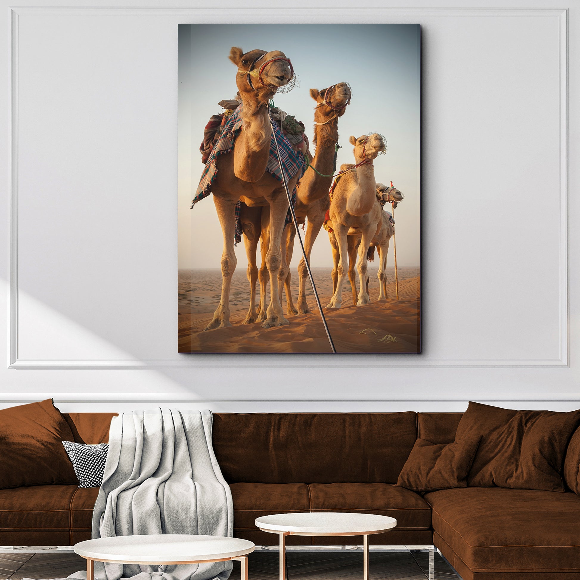 Desert Camels Up Head To Journey Portrait Canvas Wall Art Style 2 - Image by Tailored Canvases