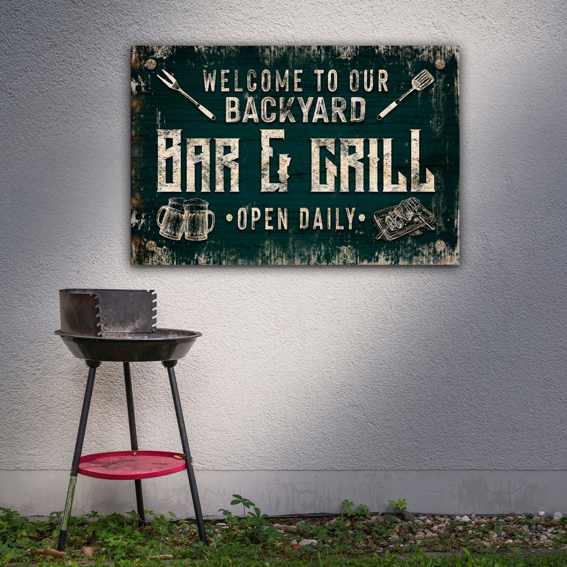 Welcome To Our Backyard Bar And Grill Sign II Style 2 - Image by Tailored Canvases