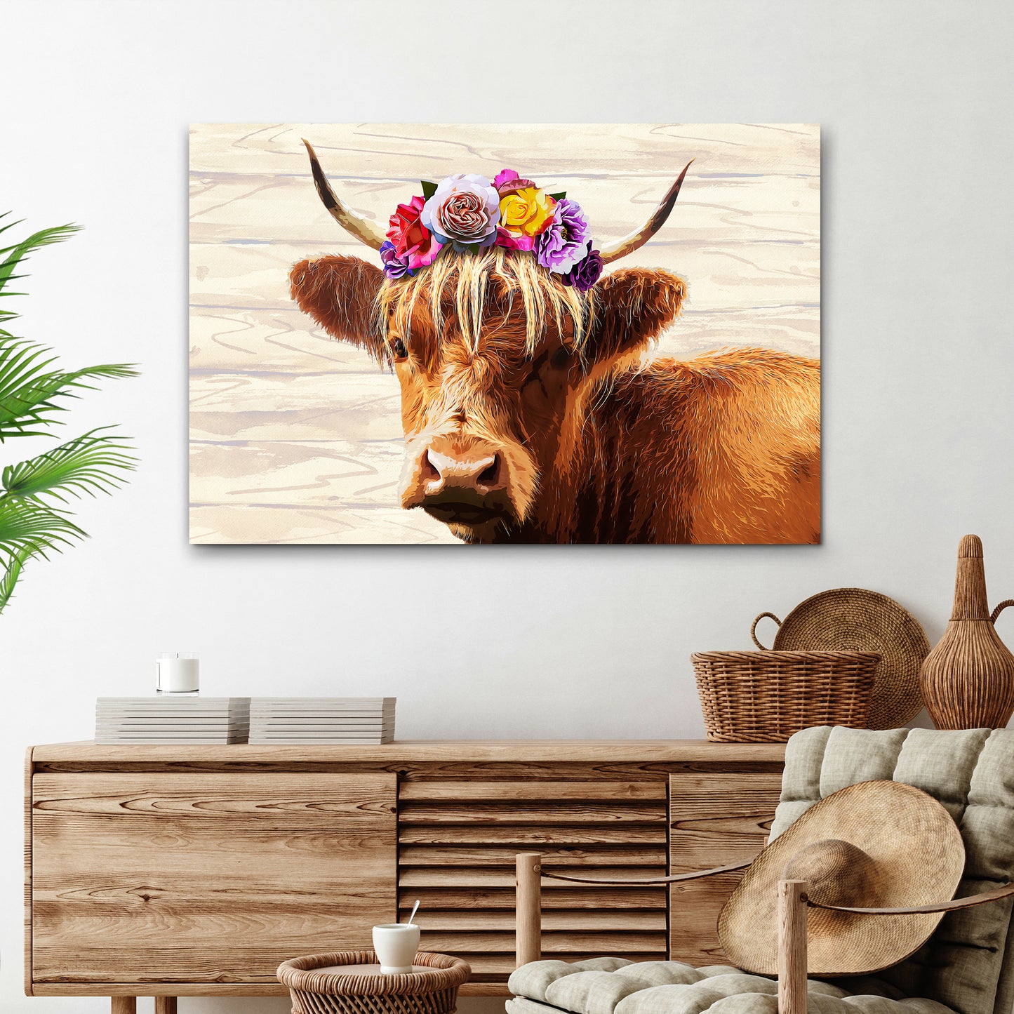 Pretty Highland Cow Canvas Wall Art Style 2 - Image by Tailored Canvases