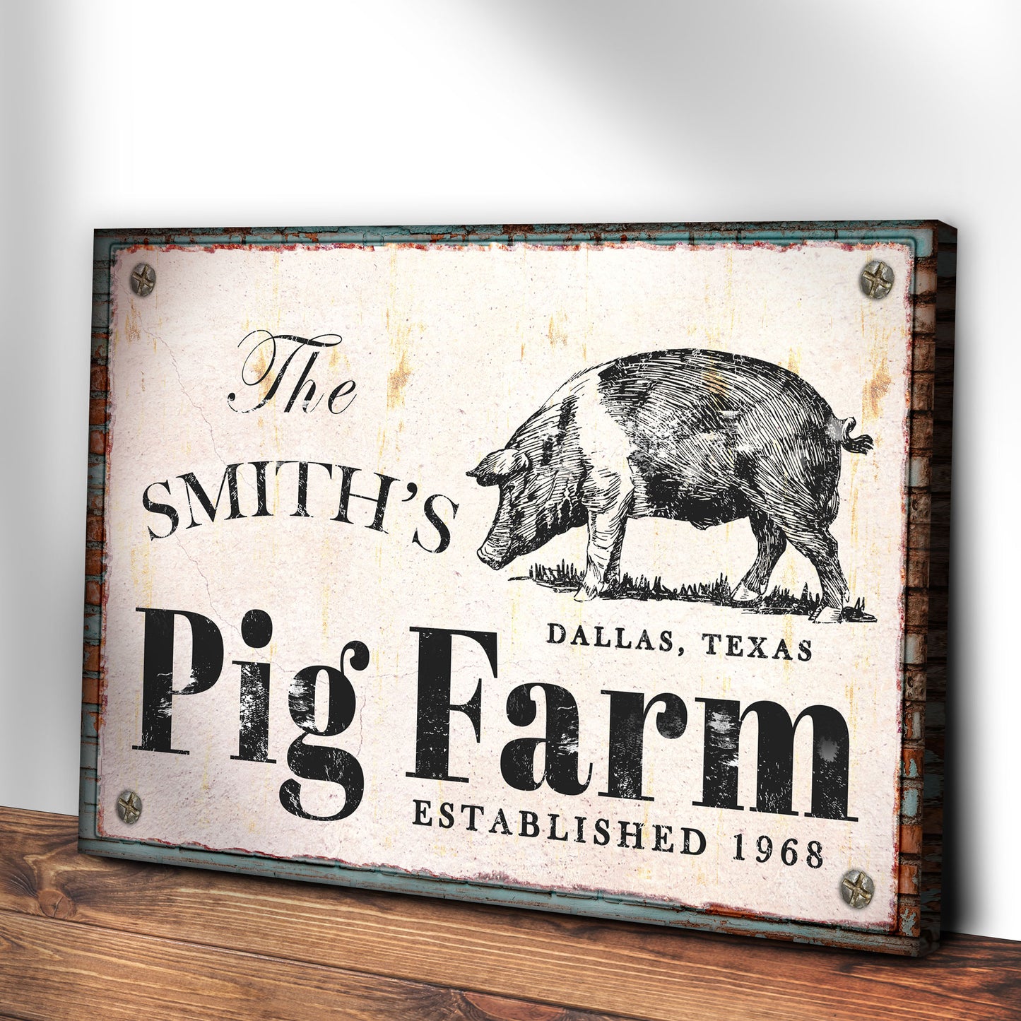 Rustic Pig Farm Sign II Style 2 - Image by Tailored Canvases