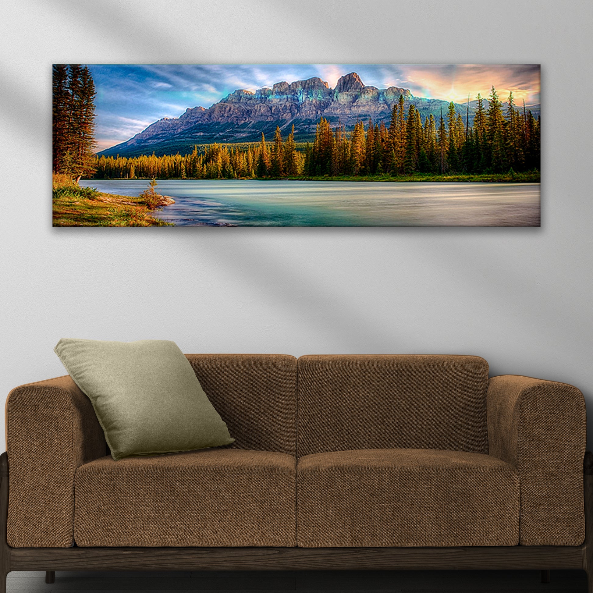 River And Rocky Mountain Sunrise Canvas Wall Art Style 2 - Image by Tailored Canvases