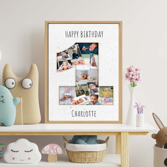 First Birthday Photo Collage Sign | Customizable Canvas - Image by Tailored Canvases