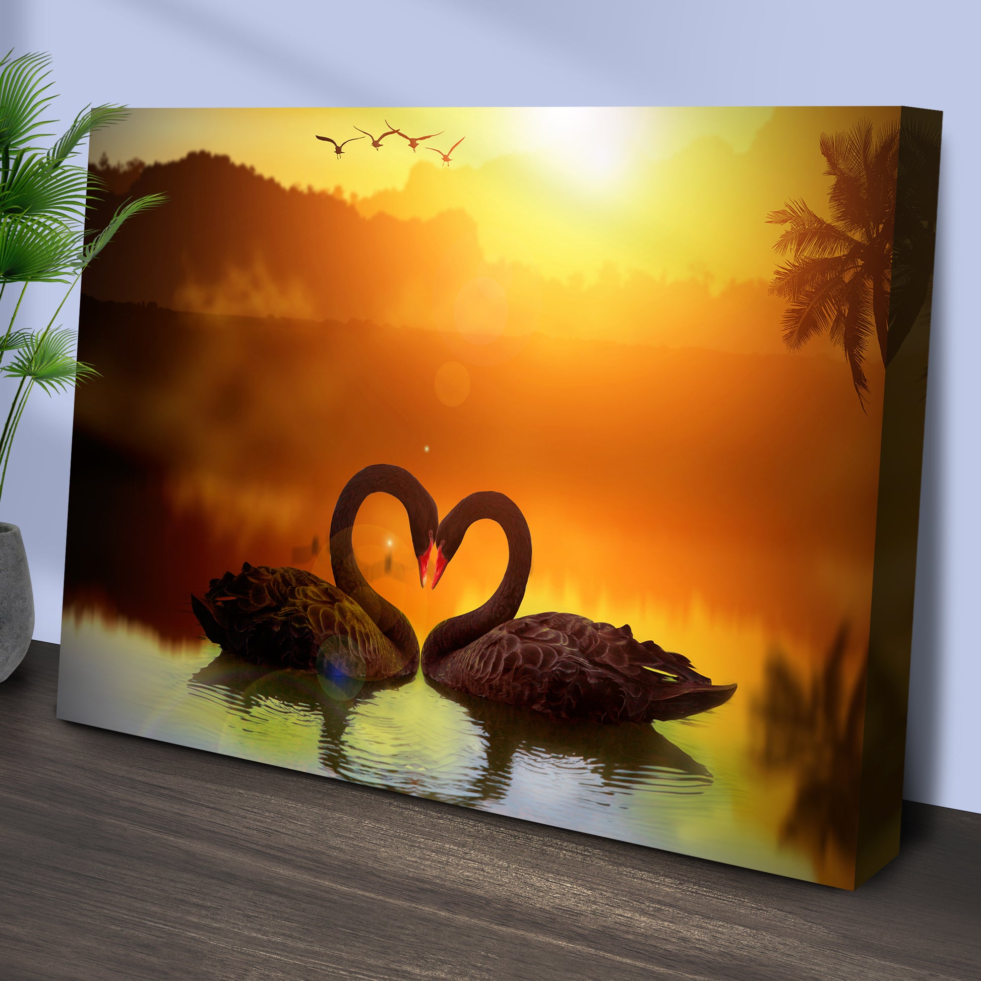 Romantic Swan at Sunset Canvas Wall Art Style 2 - Image by Tailored Canvases
