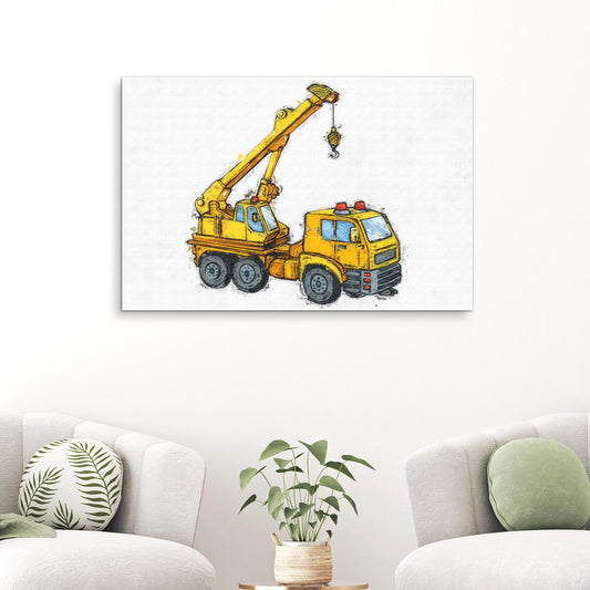 Construction Truck Crane Canvas Wall Art Style 2 - Image by Tailored Canvases